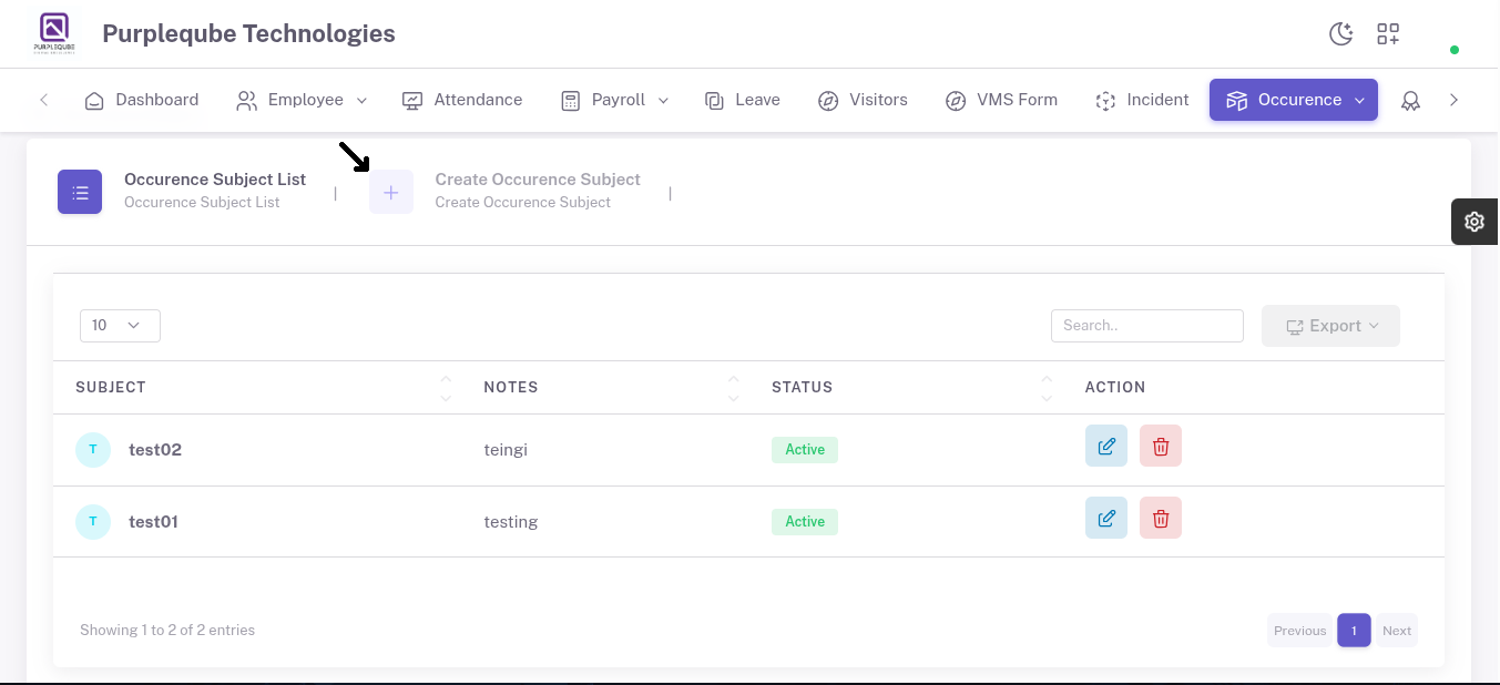 Create Occurrence Subject Navigation